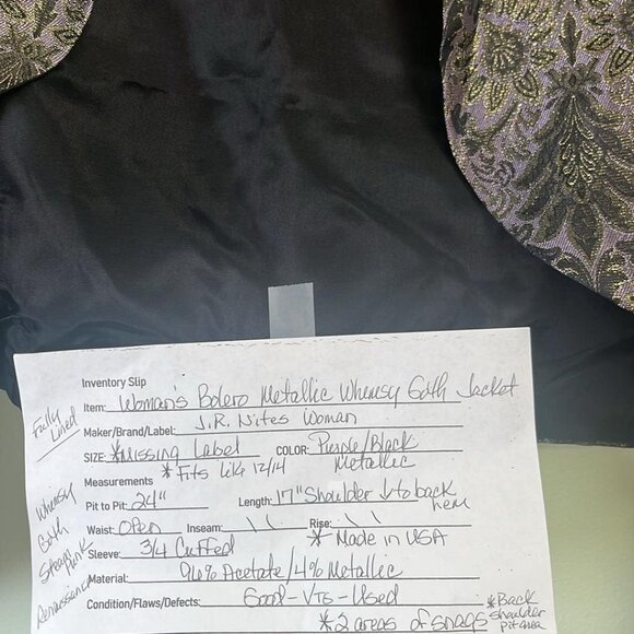 J.R. Nites Woman Purple & Black Metallic Bolero Jacket Whimsy Goth FairyFormal - Picture 2 of 10